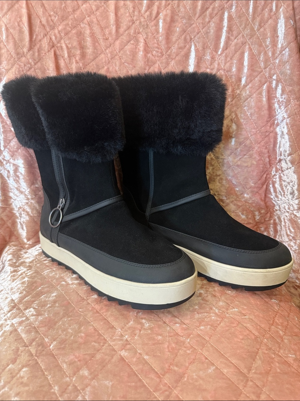 Koolaburra Black Fur-Trim Platform Winter Boots